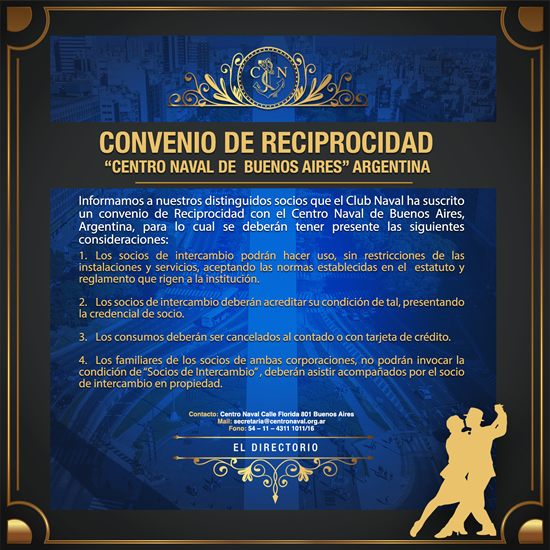 Convenio de Reciprocidad" Centro Naval De Buenos Aires" Argentina